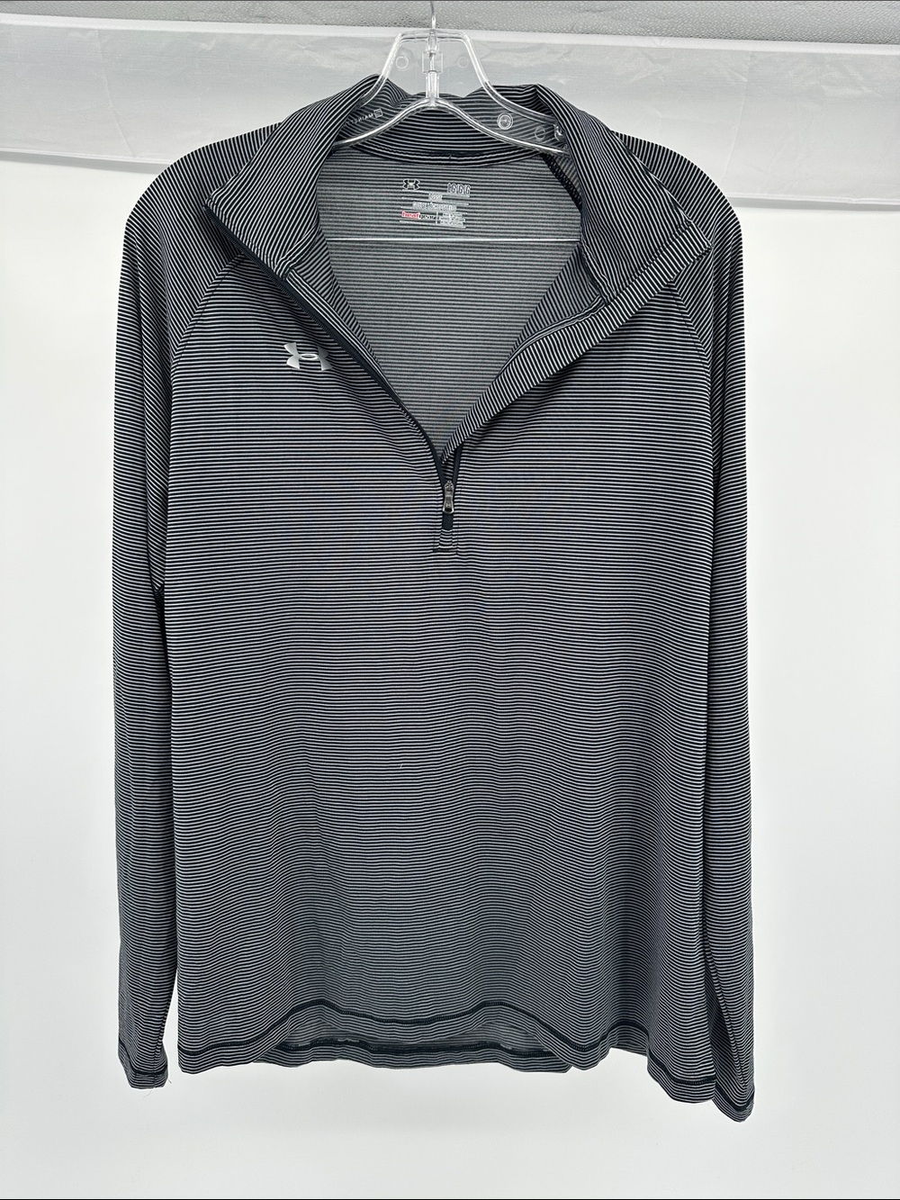 Under Armour Black and White Striped Quarter-Zip Pullover